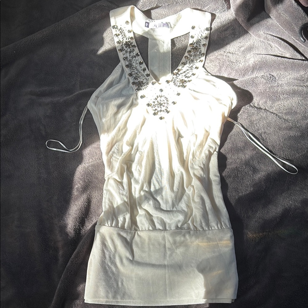 Jennifer Lopez Cream Embellished Top